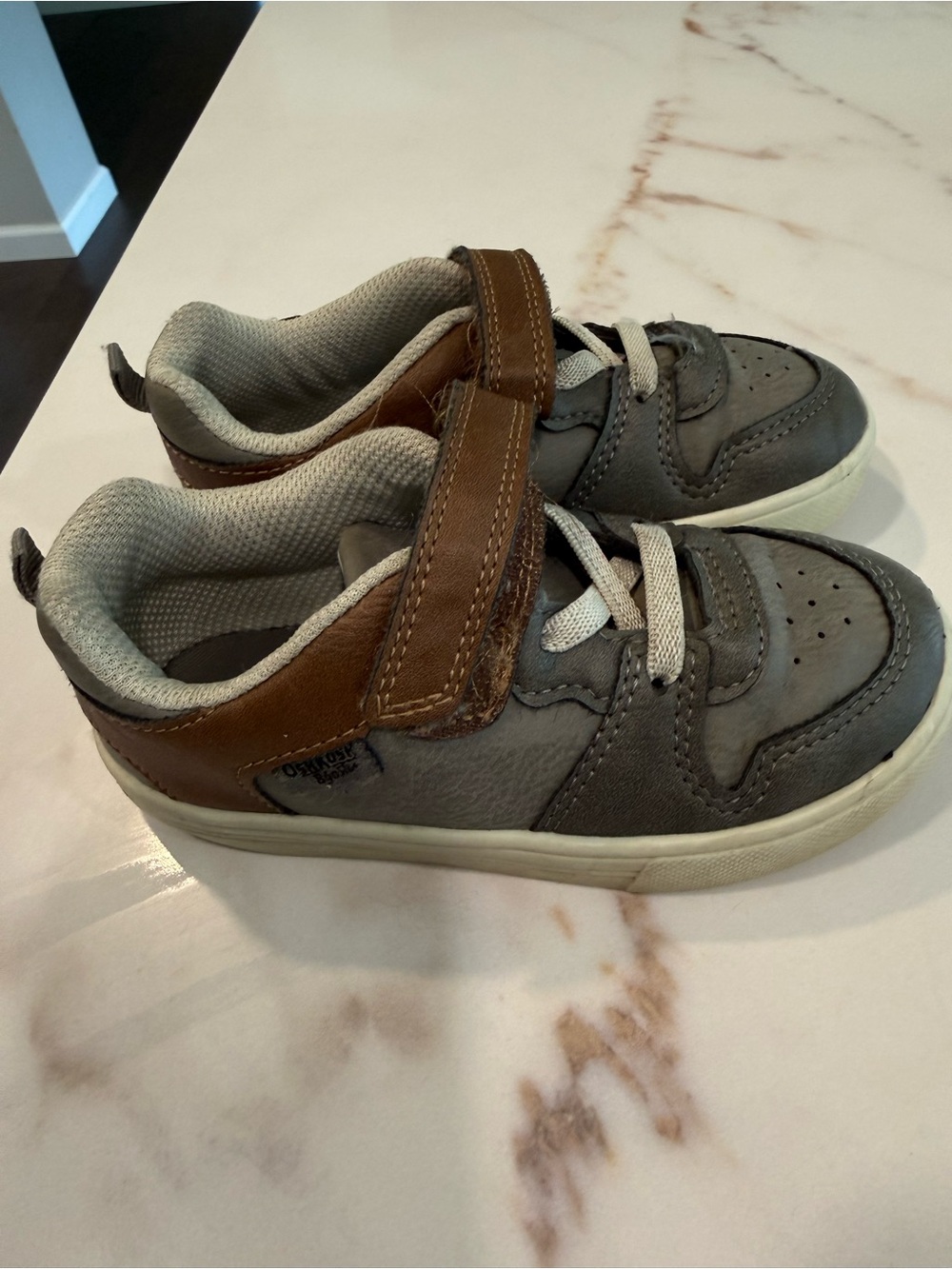 OshKosh B'gosh Grey and Brown Kids Sneakers with Hook-and-Loop Strap